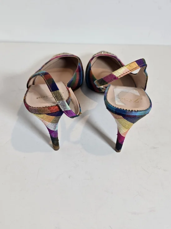 J. Crew Multicolor Plaid Slingback Heels with Glitter Pointed Toe - Picture 3 of 4